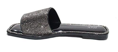 H2K Women's Glitter Bling Jewel Stone Slide Comfort Dress Party Sandals Shoes Summer (Black, 7) #TOP2