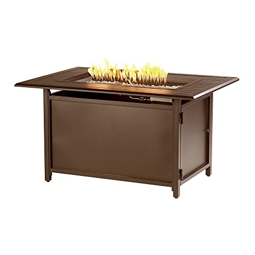 Image of Oakland Living Istanbul-FPT-BN Rectangular 46 in. x 31 in. Aluminum Propane Pit, Glass Beads, Two Covers, Lid, 57,000 BTUs in Brown Finish Fire Table