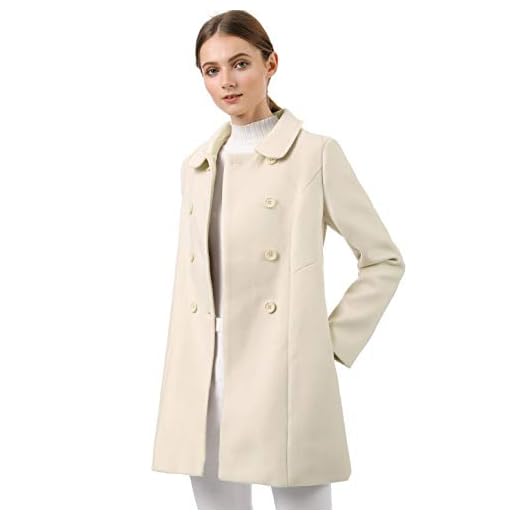 Allegra K Women's Peter Pan Collar Double Breasted Trench Coat Small Beige