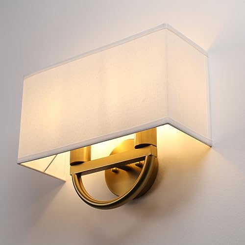 JIMUBEAM Industrial 2-Lights Wall Sconce Fixtures with White Textile Shade, Vintage Double Head Wall Light Lamps Decor for Hallway Bedroom Living Room Bathroom Corridor by JIMUBEAM - Used condition - Image 2