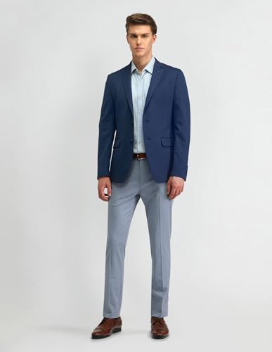 Image of Arrow Men's Blue Solid Notch Collar Long Sleeve Formal Polyester Slim Fit Blazer (ARAIBZ5016 Blue 46)