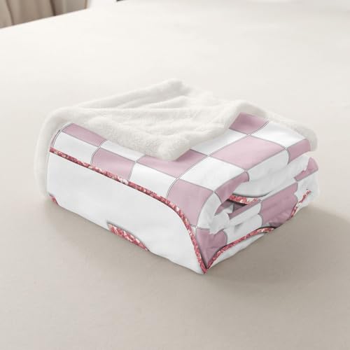 Image of Erosebridal Pink Initial B Fleece Blanket Throw 50 inchx60 inch Kawaii Plaid Checkered Sherpa Blanket Cute Personalized Monogram Fuzzy Plush Throw for Kids Girls,Fashion Grids Gingham Decor for Bed Couch