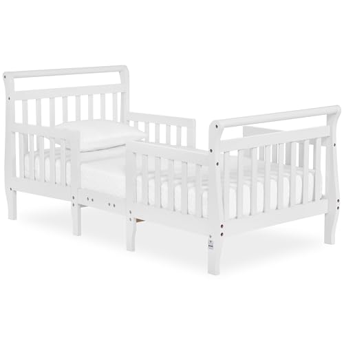 Dream On Me Emma 3-in-1 Convertible Wooden Toddler Bed in White, Baby Safety Alliance Certified, Low-to-Floor Design, Solid Pinewood with Safety Rails