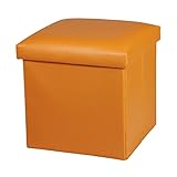 NISUNS OT01 Leather Folding Storage Ottoman Cube Footrest Seat, 12 X 12 X 12 Inches (Orange)