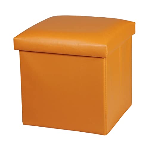 Nisuns Ot01 Leather Folding Storage Ottoman Cube Footrest Seat, 12 X 12 X 12 Inches (Orange) #TOP5