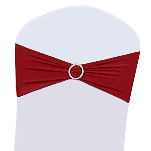 Boshen 100PCS Stretch Chair Sashes Bows Chair Bands with Buckle for Wedding Hotel Banquet Birthday Party Decorations (100, Wine Red)