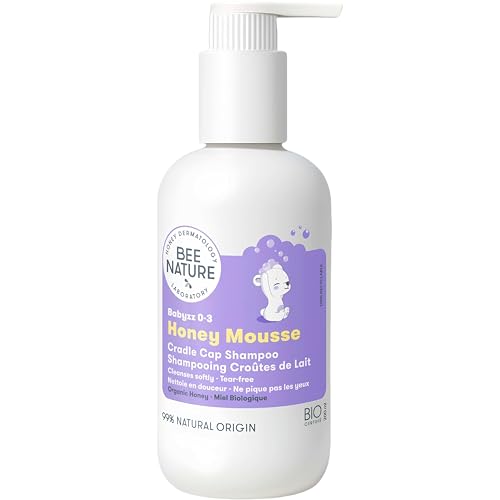 Bee Nature Cradle Cap Baby Shampoo Tear-Free Organic Honey Mousse 99.3% Natural Suitable from Birth for Newborns Babies & Toddlers Dry Sensitive & Eczema-Prone Scalp 200ml