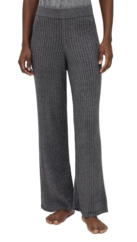 Barefoot Dreams Women's Metallic Rib Wide Leg Pants, Carbon, S