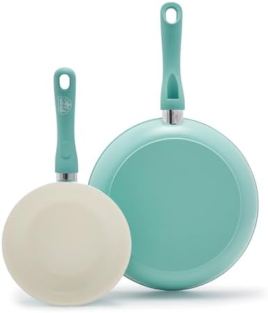 GreenLife Non Stick Fry Pan Set (7" & 10"), Non-Toxic PFAS-Free Ceramic Skillets, Dishwasher & Oven Safe, Egg Omelet Frying Pans, Stay- Cool Handles, Kitchen Home Cooking Essentials, Turquoise - Thumbnail 2