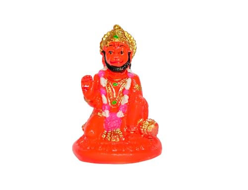 Estatua de Lord Hanuman en postura sentada color naranja miniatura 1