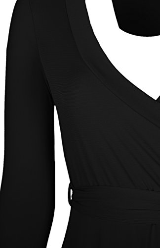 Image of Women's 3 /4 Sleeve Deep V-Neck Maxi Faux Wrap Solid Plus Size Dress