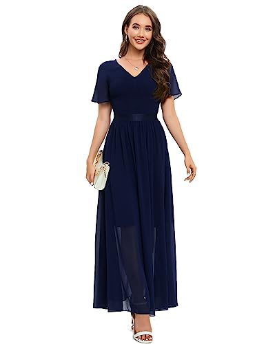 DRESSTELLS Damen Abendkleider elegant für Hochzeit Chiffon V-Ausschnitt...