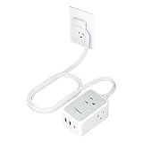 Extension Electrica Plana, TESSAN Regleta Multicontacto con 3 Puertos USB (1 USB C), 3 CA Enchufes, 1.5M Conectores...