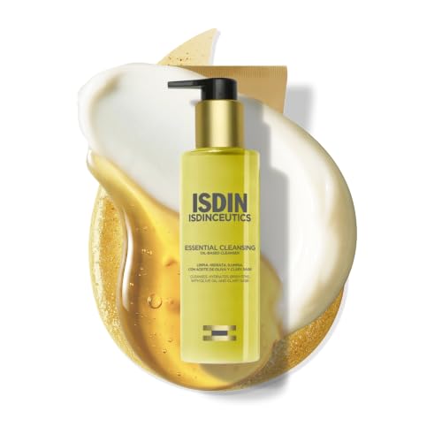 ISDIN Isdinceutics Essential Cleansing 200 ml | Olio Detergente Viso Delicato e Leggero, Texture Olio-in-Latte | Rimuove Trucco e Crema Solare | 85% di Ingredienti di Origine Naturale