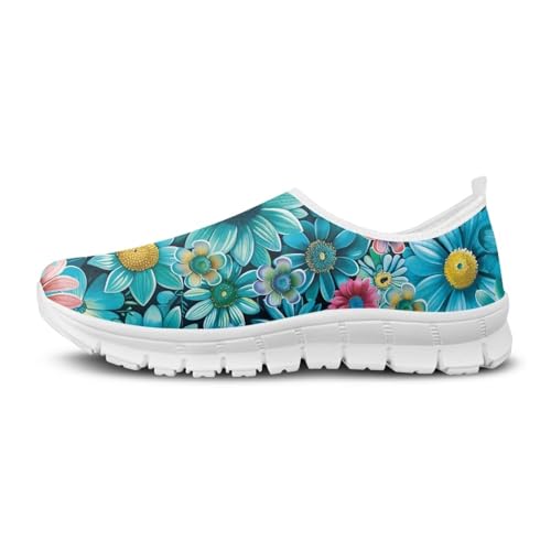 Image of Floral Sneakers for Women Colorful Art Shoes for Women Slip On Casual Work Shoes