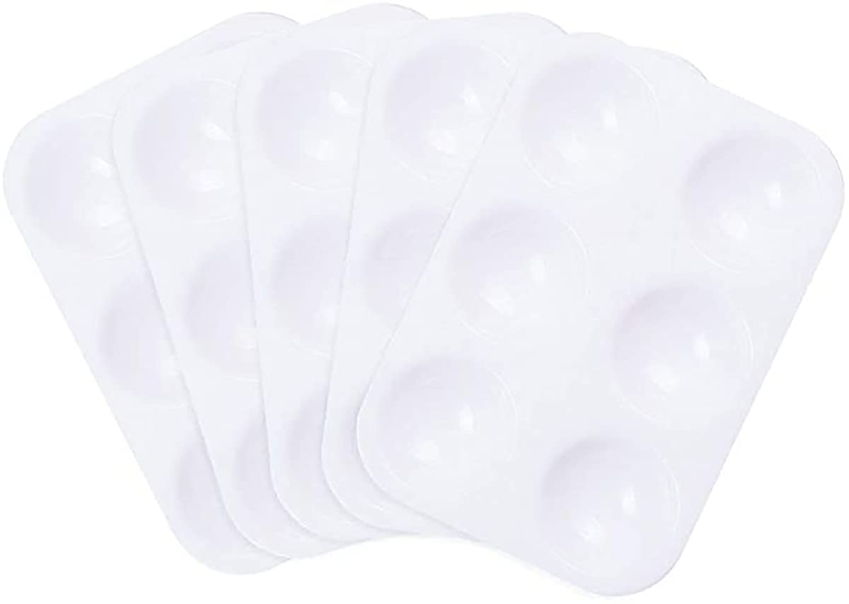 5 PCS White Plastic Paint Palettes 6 Well Rectangular Watercolor Palette Painting Tray for Painting Party, DIY Craft and Art Painting