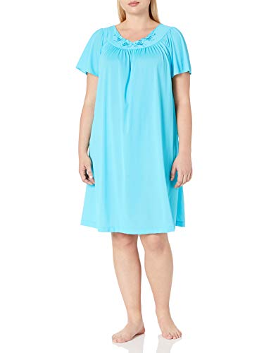 Shadowline Women's Plus Size Petals 40 Inch Short Flutter Sleeve Waltz Gown, Turquoise, 2X