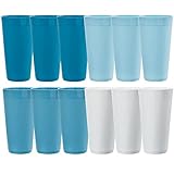 US Acrylic Newport 32 ounce Unbreakable Plastic Stackable Iced-Tea Tumblers in Blue Sky | Set of 12 Drinking Cups | Reusable, BPA-free, Made in the USA, Top-rack Dishwasher and Microwave Safe