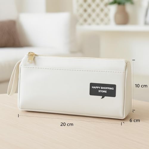 Image of Stylish White Zipper Pencil Pouch, Designed for Students, Office use, and Daily Carry (Set of 1 White)