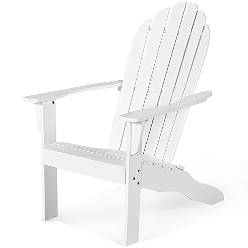 COSTWAY Silla JardÍn Adirondack de Madera, Silla de Madera de Jardín con Reposabrazos y Respaldo Alto, Silla Jardin Exterior para Terraza Balcón, Silla para Hogueras de 69 x 88 x 103 cm, Blanco