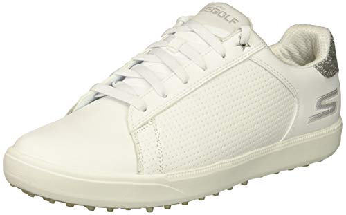 Skechers Women's Drive 4 Spikeless Waterproof Golf Shoe, White/Silver, 6.5 M US