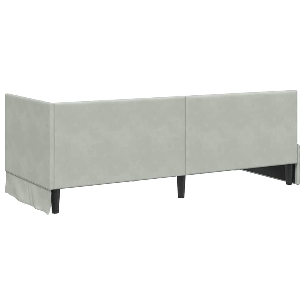 Estructura de cama esquinera gris claro con cabecero de 80 x 200 cm terciopelo en forma de L tapizada con somier para dormitorio, invitados, habitación juvenil, diseño que ahorra espacio