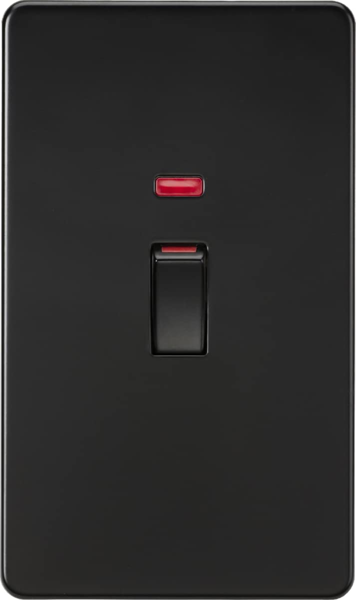 Knightsbridge Black 45A 2G Dp Switch With Neon - Matt