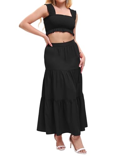 Image of Women's 2 Piece Beach Skirts Sexy Party Dress Crop Top and Long Skirt Sets
