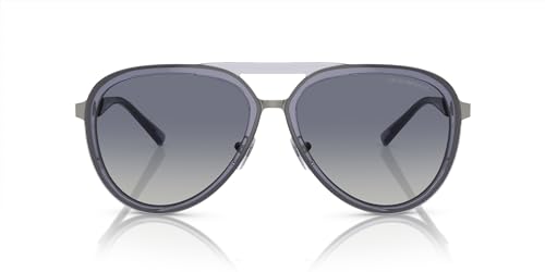 Emporio Armani Men's EA2145 Aviator Sunglasses, Shiny Transparent Dark Brown/Gradient Blue, 59 mm