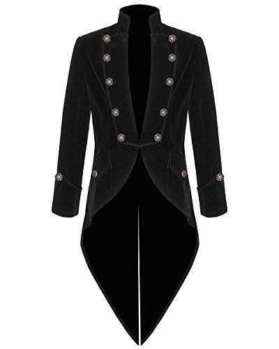 Allsafe Traders Men's Velvet Vladimir Tuxedo Jacket Tailcoat Goth Steampunk Victorian (Black, 2XL (Fits to Chest 44''))
