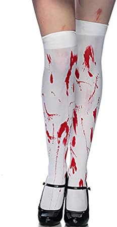 Dzrige 2 pares de medias de Halloween manchadas de sangre de terror hasta el muslo sangriento para Halloween, mujeres y niñas, festival, disfraz de