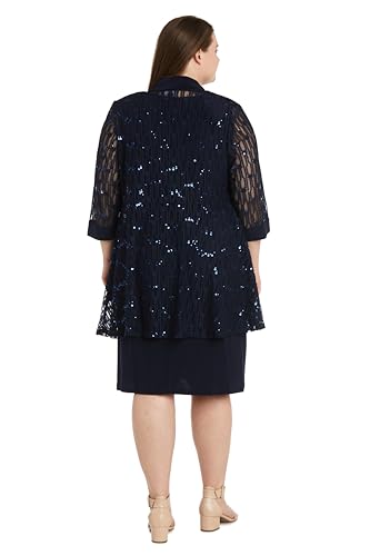 Image of R&M Richards Women's Sequin Lace Jacket & ITY Sheath with Necklace for Mother of the Bride, Cocktail Attire, Evening Wear