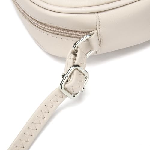 QKEPCY Damen Handy Umhängetasche Echtes Leder Crossbody Bag Damen Handytasche zum Umhängen Umhängetasche Damen Klein Moderne Taschen (Beige)
