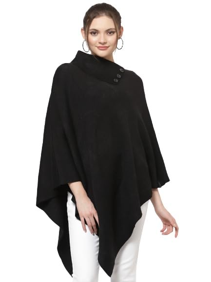 513 Women Girls Acrylic Winter Wear Solid Knitted Open Front Poncho Shrug,Black-picture-44