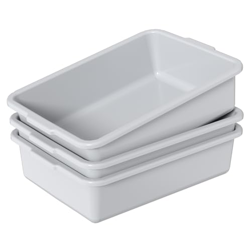 Nihenok 13 L Commercial Bus Tub, 3 Pack Plastic Utility Bus Box Dishpan, Light Gray