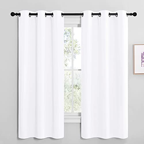 Image of NICETOWN White Samll Window Blackout Curtain Panels, 50% Light Blocking Curtains for Bedroom & Dining Room Window (Set of 2, 42 inches x 68 inches)