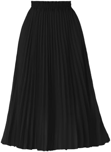 GOOBGS Women's Pleated A-Line High Waist Swing Flare Midi Skirt
