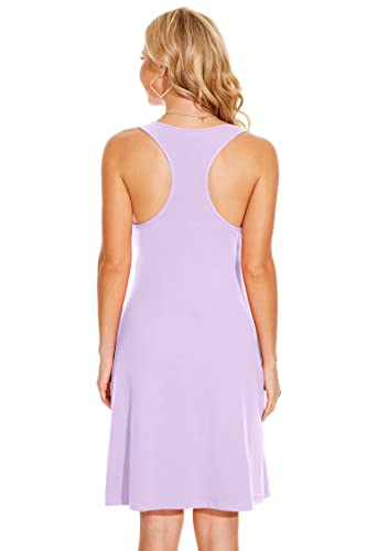 Taipove Shelf Bra Nightgowns W/Pockets For Women Raceback Tank Dresses Cotton Knit Long Cami Slips Casual Layerings Purple #TOP4