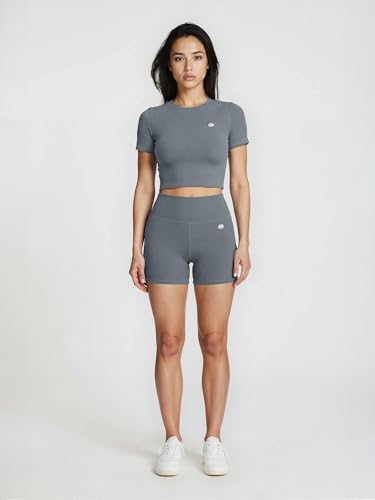 Image of Sfytt Women Gym Crop Top Athletic Yoga Short Sleeve Fitness Tight Tee Outdoor Workout Cropped Tank Tops