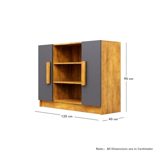 Image of Bniture Storage Cabinet Wooden Sideboard for Living Room with 3 Shelf and 2 Door Multipurpose Book Shelf Storage Organizer Cabinet for Office Home Hallway Drawing Room Bedroom |Giant Wood & Slate Grey