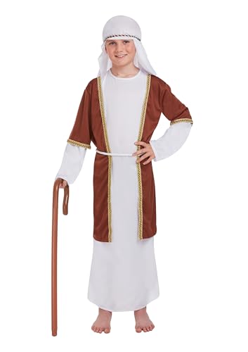 HENBRANDT Childrens White and Brown Shepherd Costume Xmas Joseph Costume Nativity Play Pantomime Fancy Dress Outfit for Kids Christmas Fancy Dress for Boys (Age 4-6)
