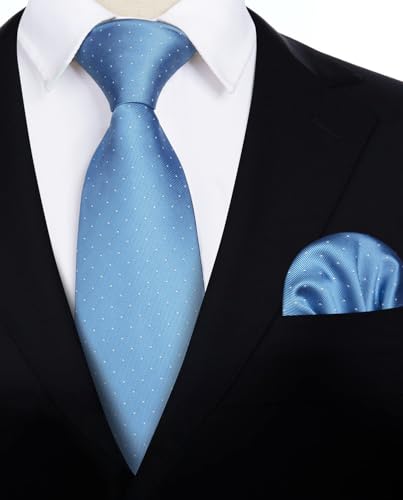 Image of HISDERN Polka Dot Ties for Men Classic Silk Ties and Pocket Square Formal Business Necktie Handkerchief Wedding Party