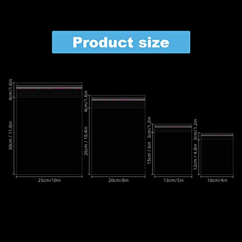 4 Size 240 Pieces Clear Plastic Cello Bag Resealable Self Sealing Cellophane Bag for Candy Cookies Decorative Wrapper (4 x 6 Inch, 5 x 7 Inch, 8 x 12 Inch, 10 x 13 Inch)