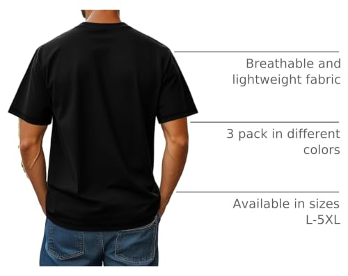 Image of Neer 3 Pack Big and Tall T-Shirts for Men L-7xl Tops | Large Casual Stretch Workout Tees, Short Sleeve Crewneck Oversized Shirts, Classic Summer Outfits, Comfy Basic Loose Clothes