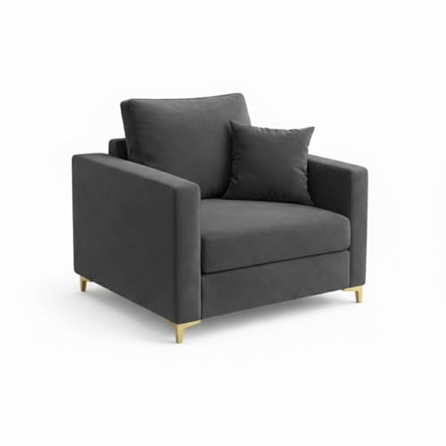 Image of Hayes Rich Velvet Suede 3+1+1 Seater Sofa Set | Golden Aesthetic Legs | Soft Touch Comfort Seating | 5 Person Seating | Modern Living Room Set (Dark Grey)