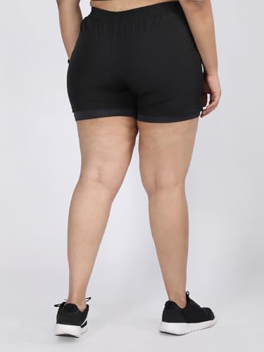 Image of CHKOKKO Sports Shorts for Women Running Gym Workout - Dry Fit Quick Dry Double Layer Inner Compression with Pockets | Breathable Lightweight Athletic Wear Above Knee BLKDARKGREY 3XL