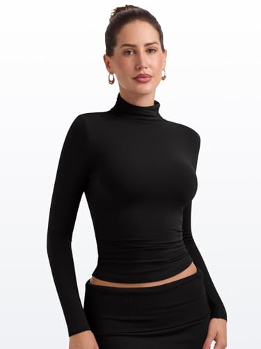 PINKMSTYLE Womens Backless Turtleneck Long Sleeve Top Shirts Ruched Double Lined Fall Going Out Outfits 20253