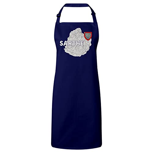 Tablier cuisine premium navy Sarthe 72 carte vintage Le Mans coton