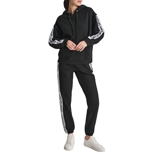 Image of DKNY Women's Sleeve Logo Tape Pullover Hoodie Sweatshirt