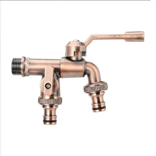 Rubinetto da giardino in ottone massiccio, doppio rubinetto da giardino con base, doppia uscita, stile antico (bronzo rosso)